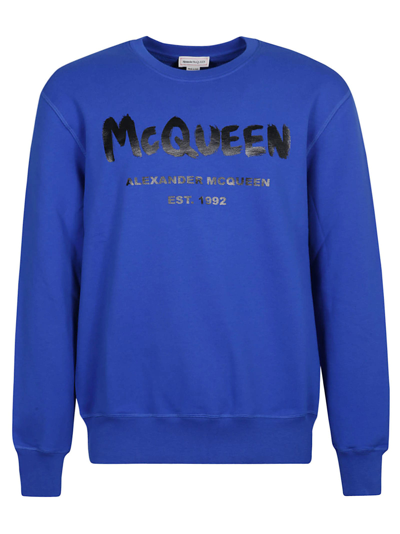 Shop Alexander Mcqueen Logo Print Sweatshirt In Royal Blue