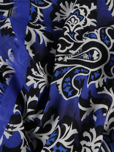 Shop Etro Printed Fringed Edge Scarf In Blue