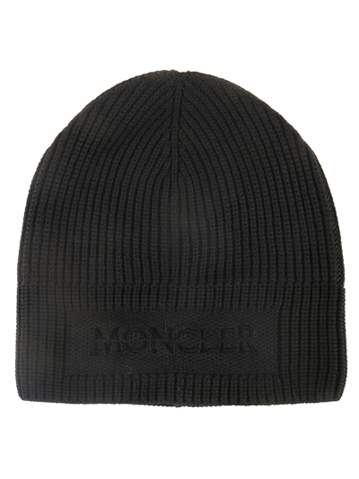 Shop Moncler Knit Logo Beanie In Black