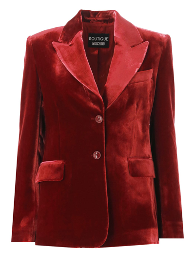 Shop Boutique Moschino Chenille Mono-breasted Jacket In Red