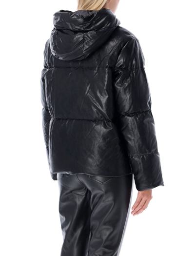 Shop Michael Michael Kors Faux Leather Hooded Down Jacket In Black