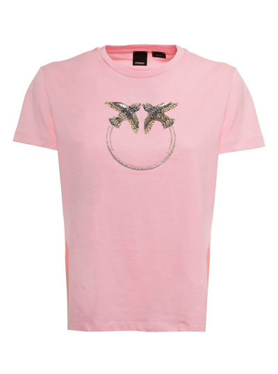 Shop Pinko Pink Quentin T-shirt With Applied Beads In Jersey  Woman