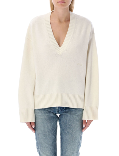 White Sweater In Wool With Deep V-neckline Woman