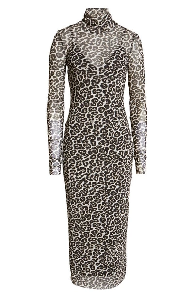 Shop Afrm Shailene Sheer Long Sleeve Dress In Spring Leopard