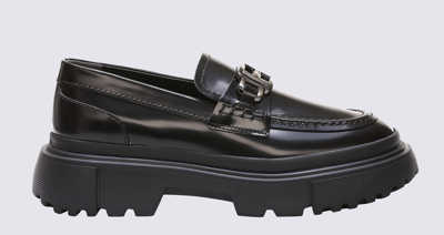 Shop Hogan Black Leather Loafers
