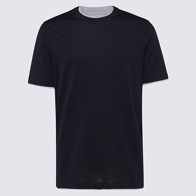 Shop Brunello Cucinelli Blue Silk-cotton Blend T-shirt