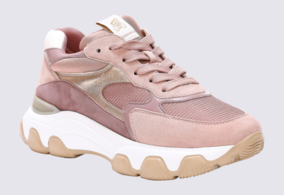 Shop Hogan Blush Pink Leather  Blend Sneakers