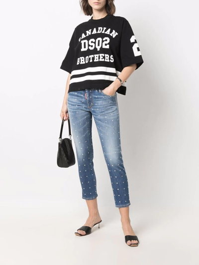 Dsquared2 Crystal-embellished Cropped Jeans In Blue
