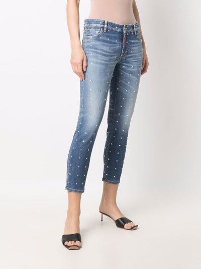Dsquared2 Crystal-embellished Cropped Jeans In Blue
