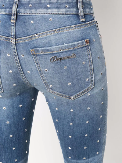 Dsquared2 Crystal-embellished Cropped Jeans In Blue