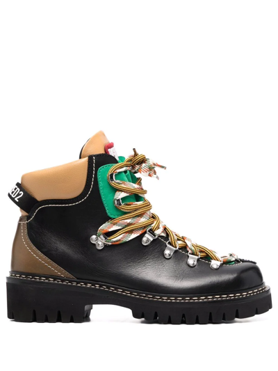 Dsquared2 Hiker Style Leather Boots In Black