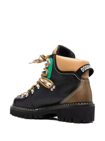 Dsquared2 Hiker Style Leather Boots In Black