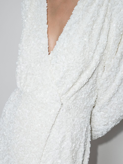 Rotate Birger Christensen Samantha Sequin Wrap Dress In Weiss