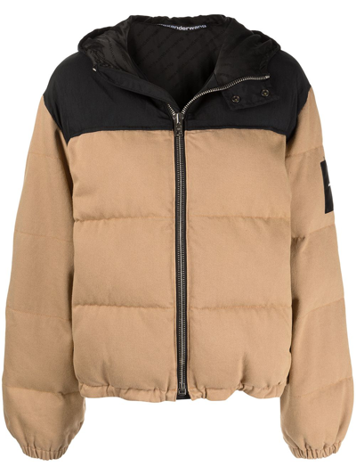 Alexander Wang Hooded Shell-trimmed Quilted Padded Cotton-twill Jacket In Neutrals