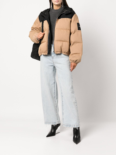 Alexander Wang Hooded Shell-trimmed Quilted Padded Cotton-twill Jacket In Neutrals