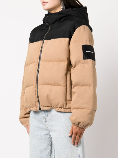 Alexander Wang Hooded Shell-trimmed Quilted Padded Cotton-twill Jacket In Neutrals
