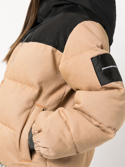 Alexander Wang Hooded Shell-trimmed Quilted Padded Cotton-twill Jacket In Neutrals