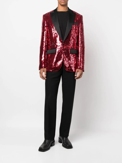 Philipp Plein Sequin Single-breasted Blazer In Rot