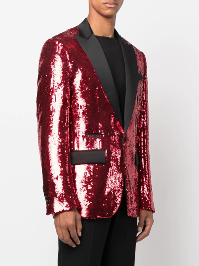 Philipp Plein Sequin Single-breasted Blazer In Rot