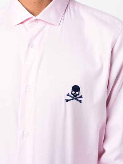 Shop Philipp Plein Embroidered-logo Cotton Shirt In Rosa