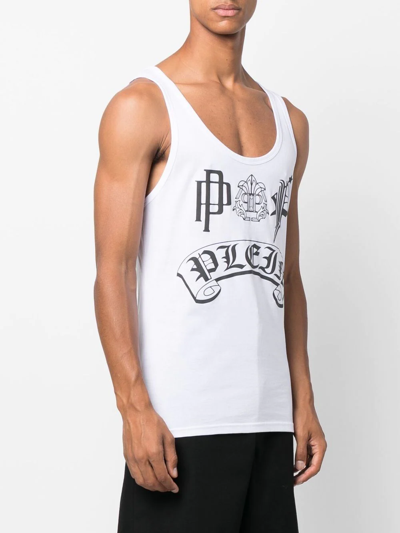 Shop Philipp Plein Logo-print Cotton Tank Top In Weiss