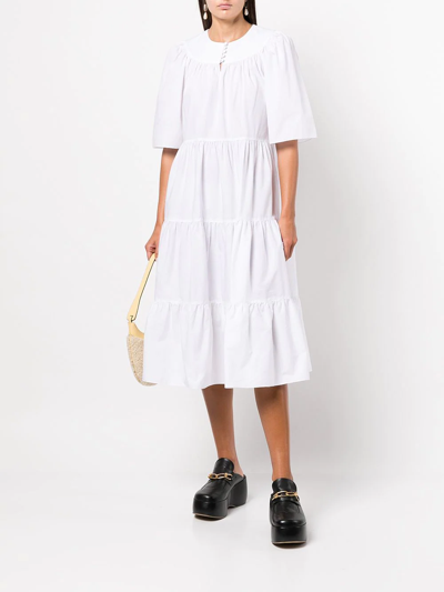 Shop Rosetta Getty Button-up Tiered Midi Dress In Weiss