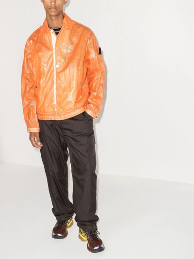 Shop Stone Island Shadow Project Compass-patch Shirt Jacket In Orange