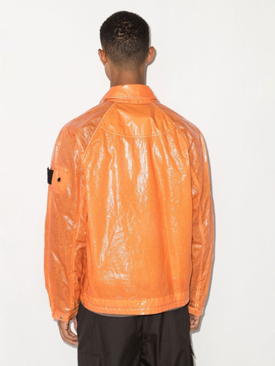 Shop Stone Island Shadow Project Compass-patch Shirt Jacket In Orange