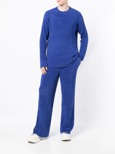 Shop Dion Lee Ribbed-knit Slip-on Track Pants In Blue