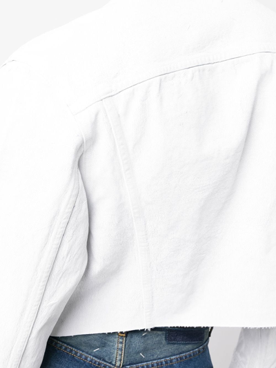 Shop Maison Margiela Collarless Cropped Denim Jacket In Weiss
