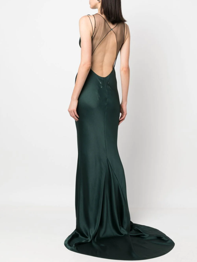 Maison Margiela Satin Open-back Trumpet Gown With Sheer Detail In Grün