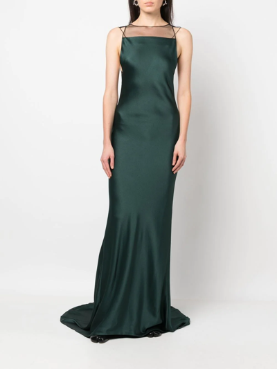 Maison Margiela Satin Open-back Trumpet Gown With Sheer Detail In Grün