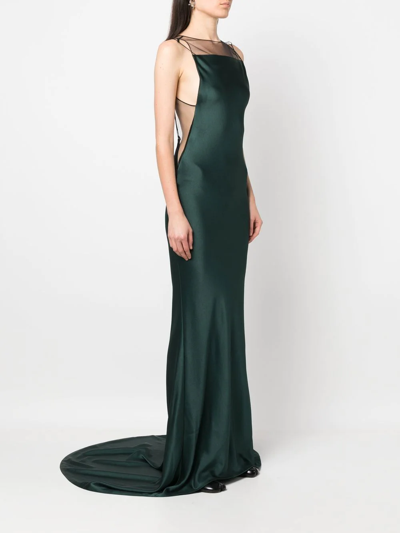 Maison Margiela Satin Open-back Trumpet Gown With Sheer Detail In Grün