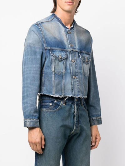 Shop Maison Margiela Collarless Cropped Denim Jacket In Blau