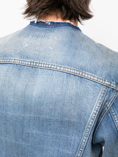 Shop Maison Margiela Collarless Cropped Denim Jacket In Blau