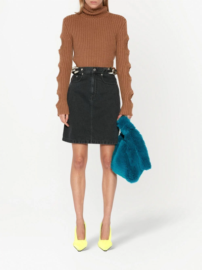 Jw Anderson Merino Wool Cutout-sleeve Turtleneck Sweater In Braun