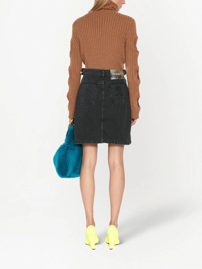 Jw Anderson Merino Wool Cutout-sleeve Turtleneck Sweater In Braun