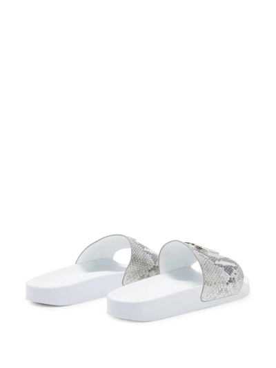 Shop Giuseppe Zanotti Brett Snake-print Sliders In White