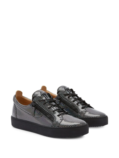 Shop Giuseppe Zanotti Honeycomb-pattern Vinyl Sneakers In Black