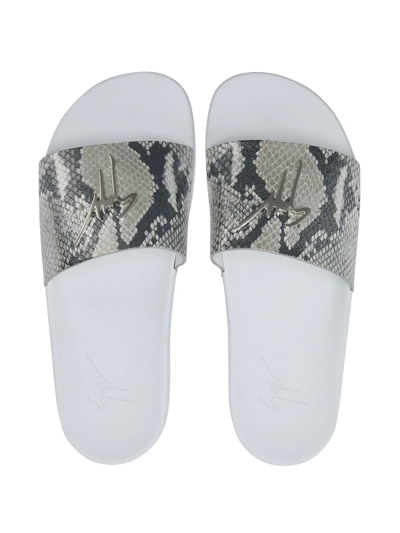 Shop Giuseppe Zanotti Brett Snake-print Sliders In White