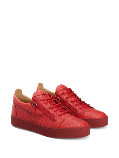 Shop Giuseppe Zanotti Frankie Geometric-textured Sneakers In Red