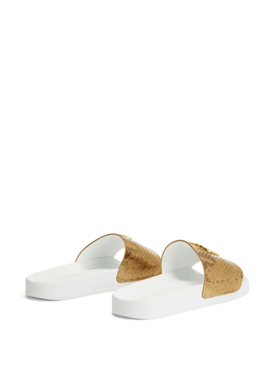 Shop Giuseppe Zanotti Brett Snakeskin-effect Slides In Gold