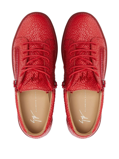 Shop Giuseppe Zanotti Frankie Geometric-textured Sneakers In Red
