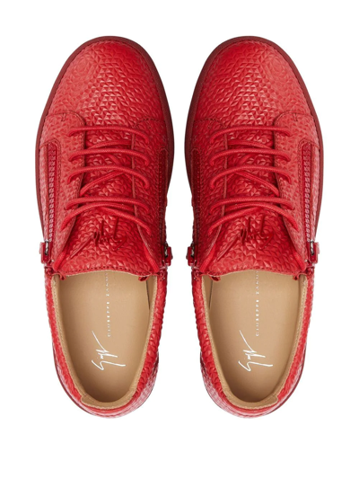 Giuseppe Zanotti Frankie Geometric-textured Sneakers In Red
