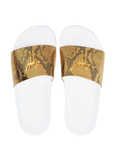 Shop Giuseppe Zanotti Brett Snakeskin-effect Slides In Gold