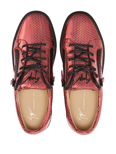 Shop Giuseppe Zanotti Frankie Hexagon-print Sneakers In Red