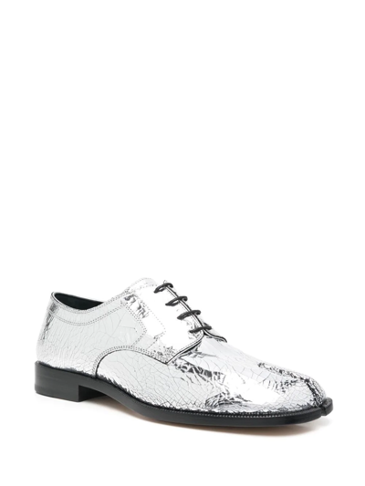 Maison Margiela Tabi Split-toe Metallic Textured-leather Derby Shoes In Silver