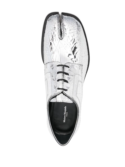 Maison Margiela Tabi Split-toe Metallic Textured-leather Derby Shoes In Silver