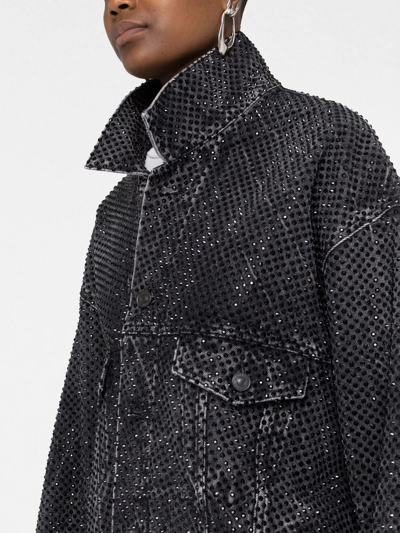 Shop Balenciaga Oversize Crystal-embellished Denim Jacket In Black