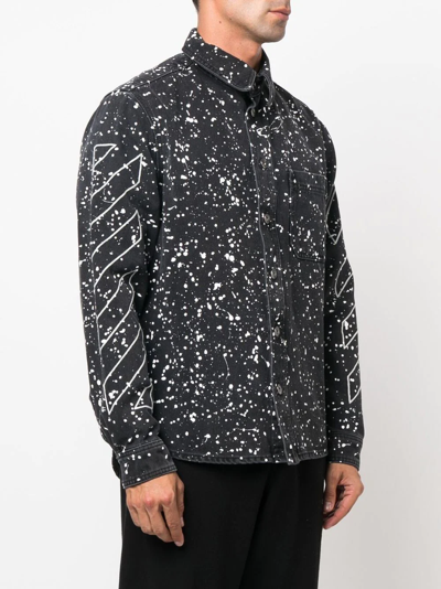 Shop Off-white Diag-stripe Paint-splatter Denim Shirt In Schwarz